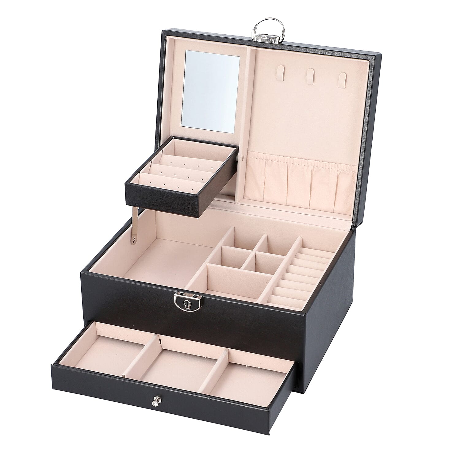 Checker Quilted Pattern Three-Layer Jewellery Box in Black