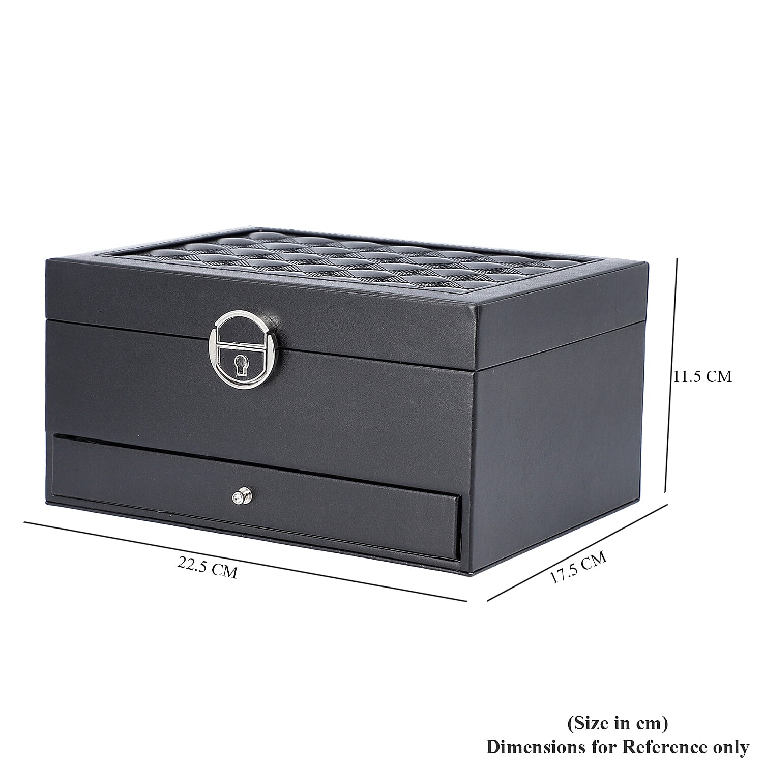 Checker Quilted Pattern Three-Layer Jewellery Box in Black