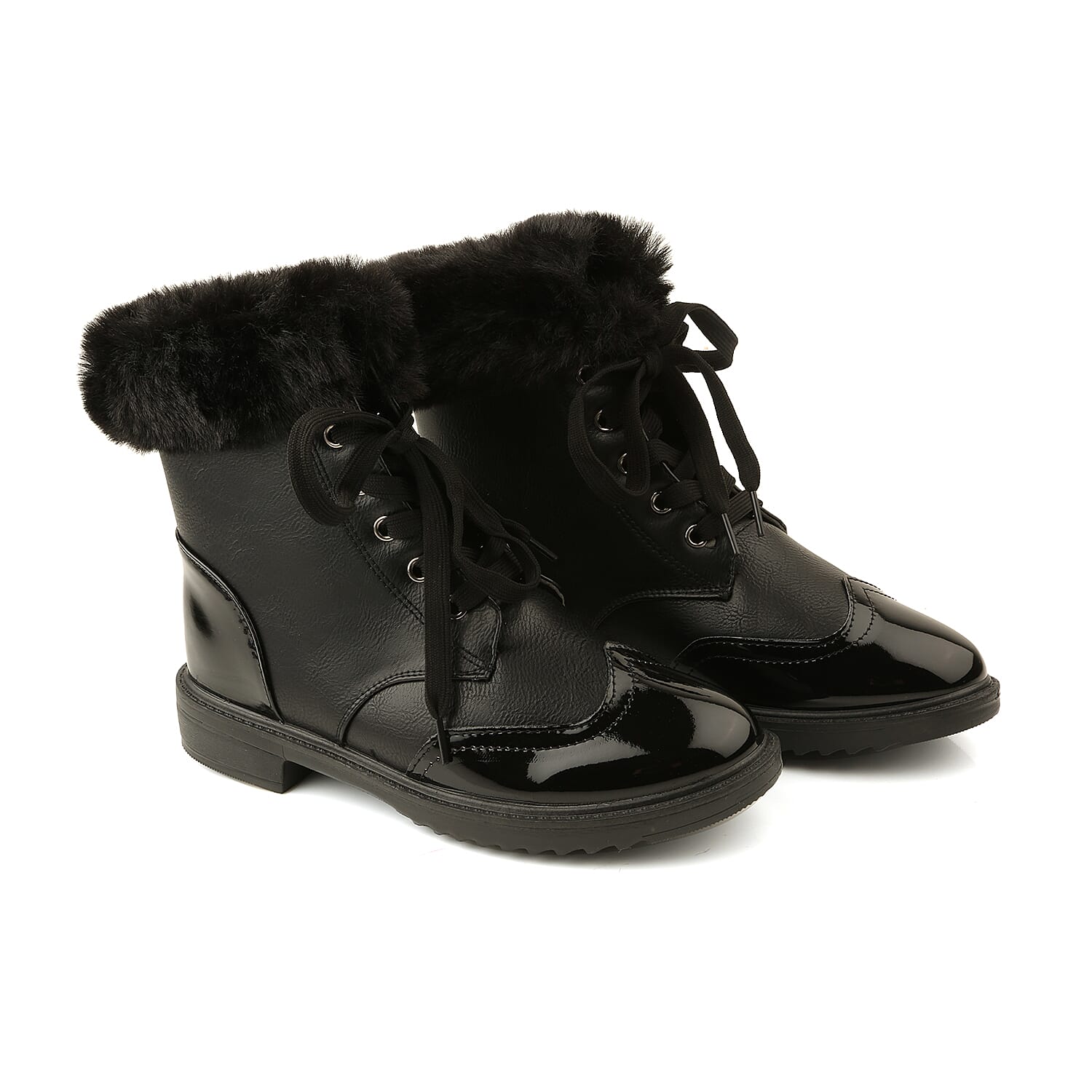 Warm Faux Fur Ankle Boots (Size 8) - Black