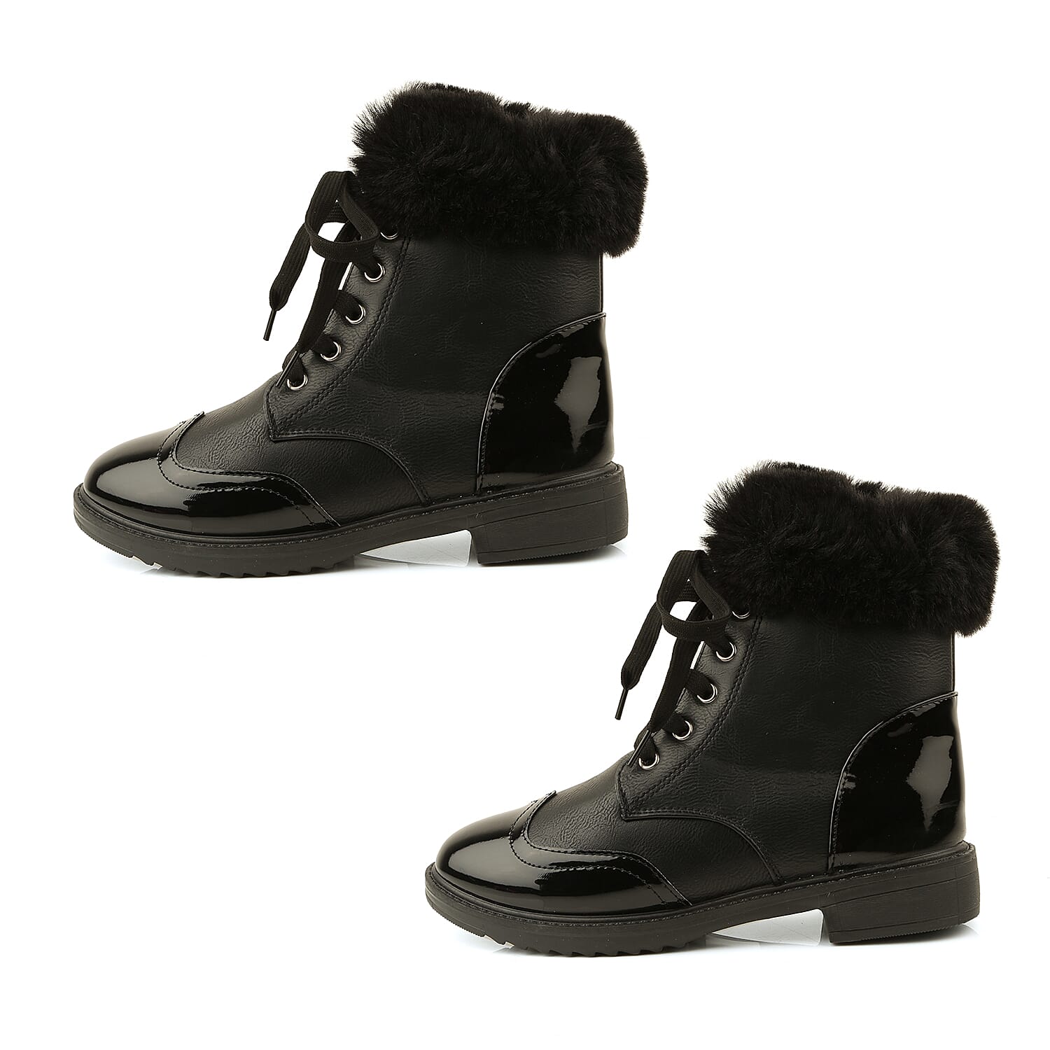 Warm Faux Fur Ankle Boots (Size 8) - Black