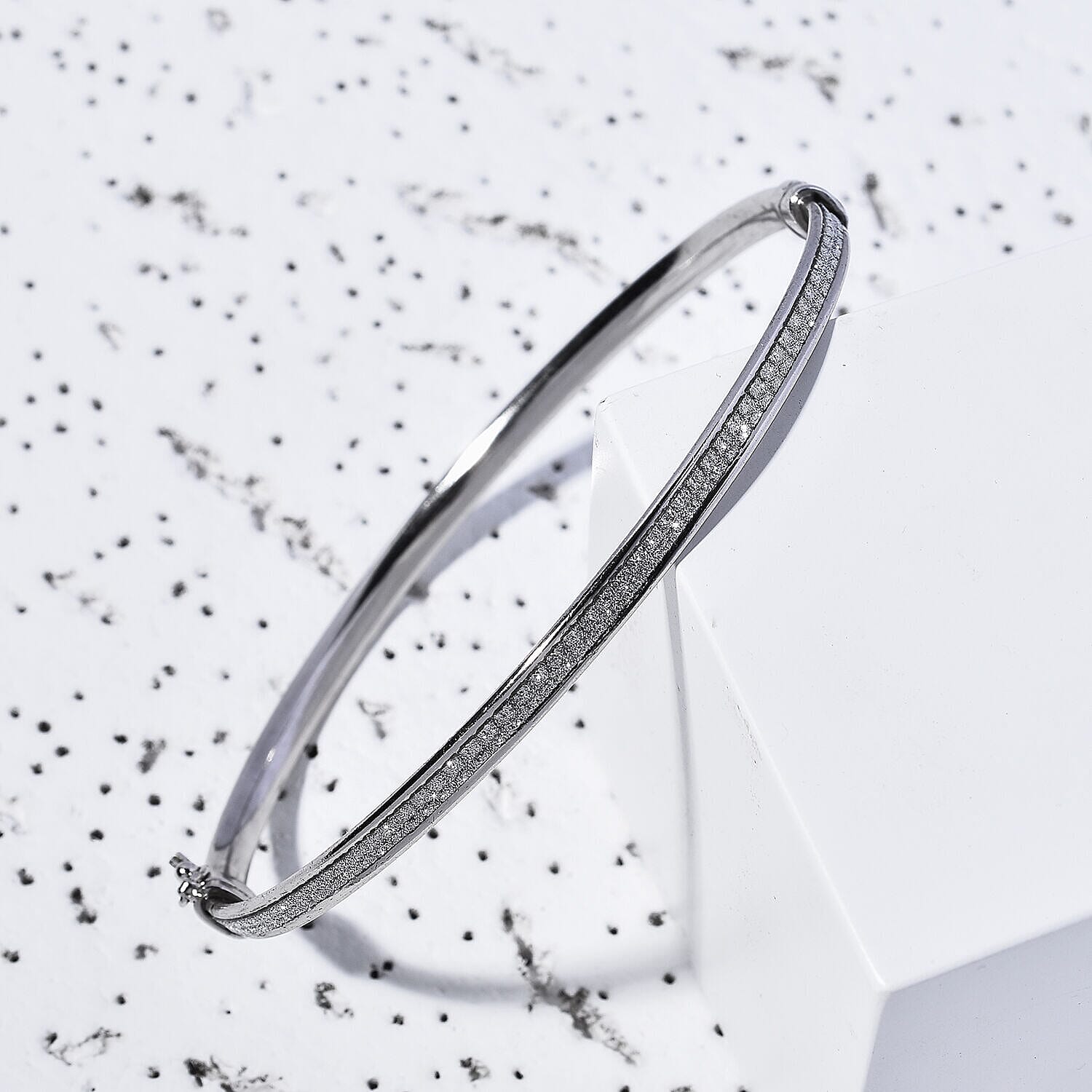 NY Close Out - Diamond Cut Tube Bangle (Size - 7.5) in Rhodium Overlay Sterling Silver, Silver Wt 5.30 Gms
