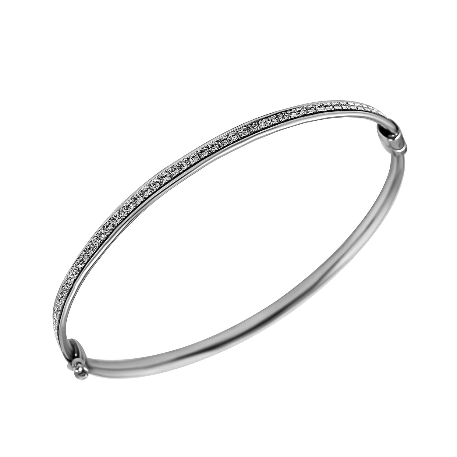 NY Close Out - Diamond Cut Tube Bangle (Size - 7.5) in Rhodium Overlay Sterling Silver, Silver Wt 5.30 Gms