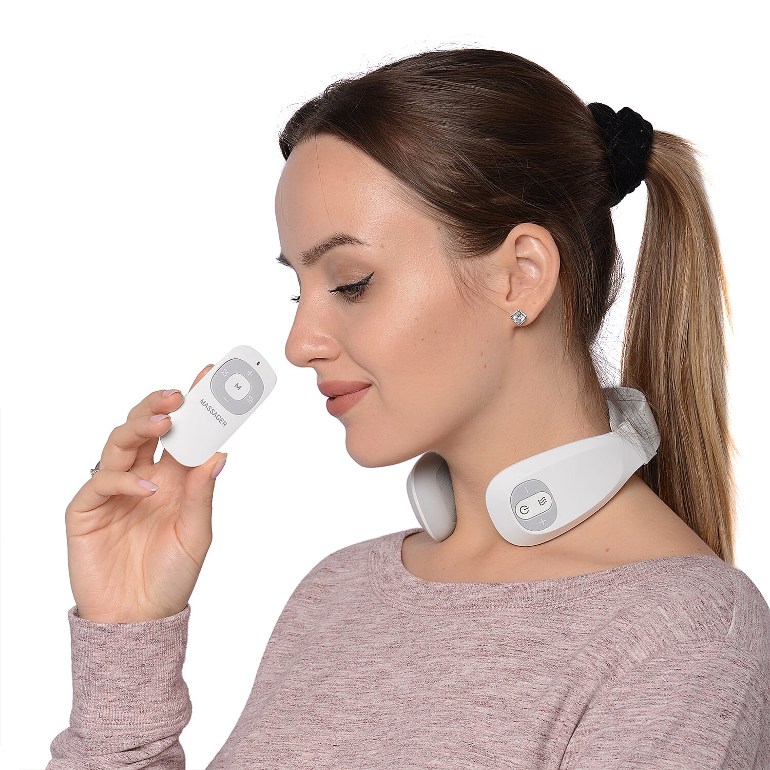 Smart Neck Massager with Remote Control & USB Cable (Size 17.2x16.5x 5.5cm) - White