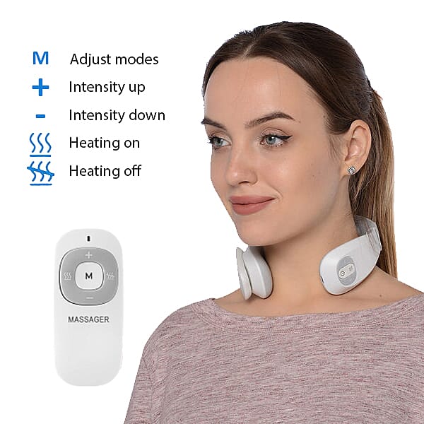 Smart Neck Massager with Remote Control & USB Cable (Size 17.2x16.5x 5.5cm) - White