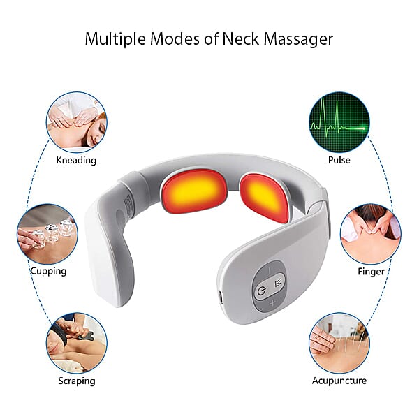 Smart Neck Massager with Remote Control & USB Cable (Size 17.2x16.5x 5.5cm) - White