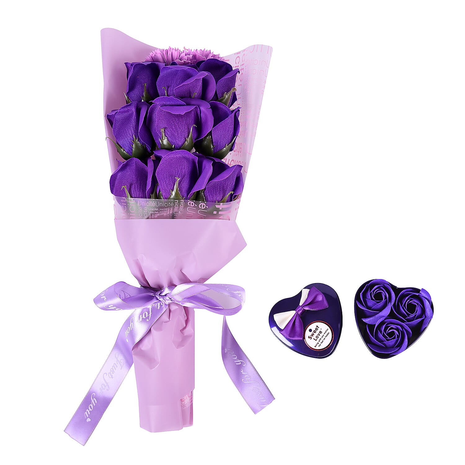 Bouquet of flowers -  Imitation Soap Rose in a Box - Purple