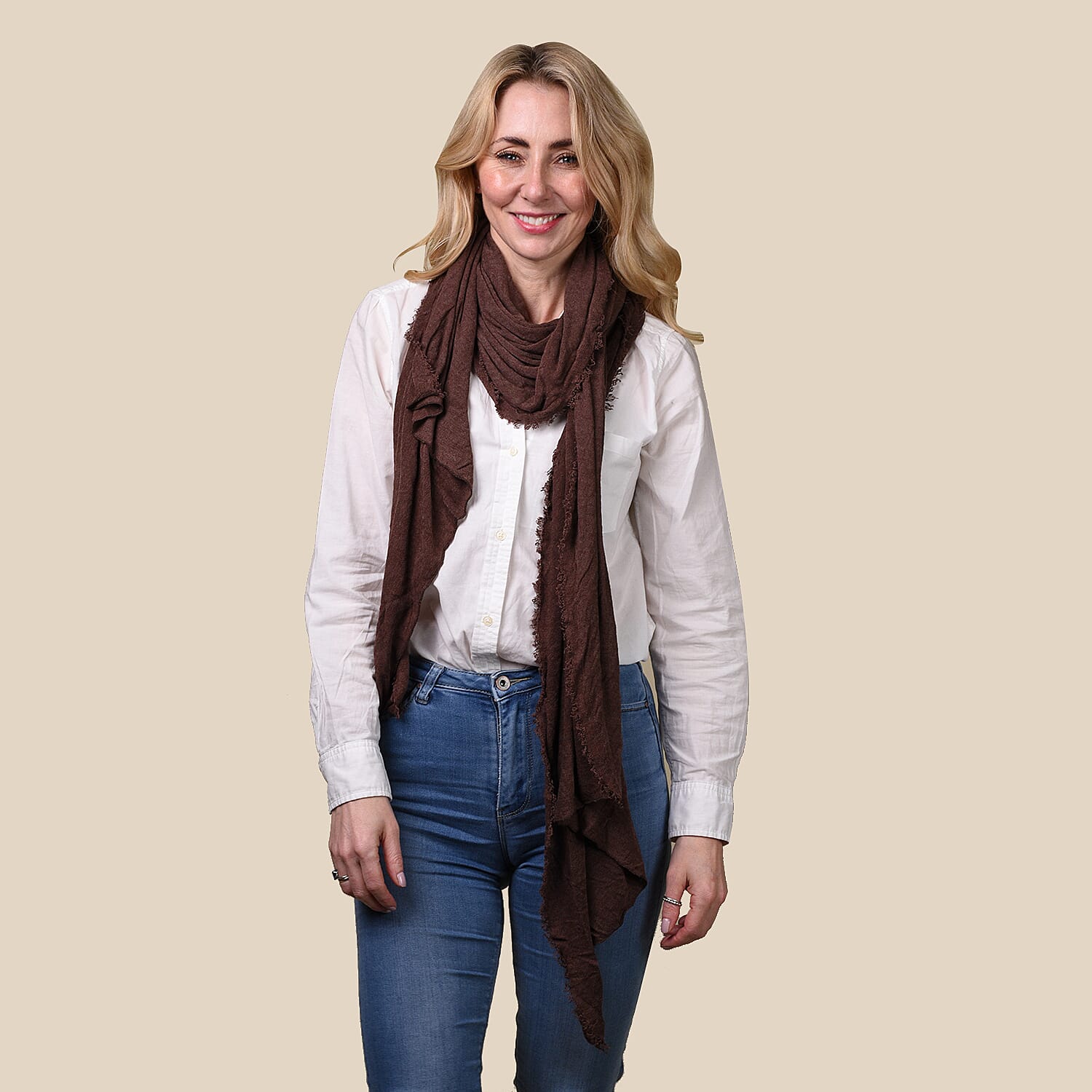 FIORUCCI Coffee Colour Scarf (Size 180x60cm)