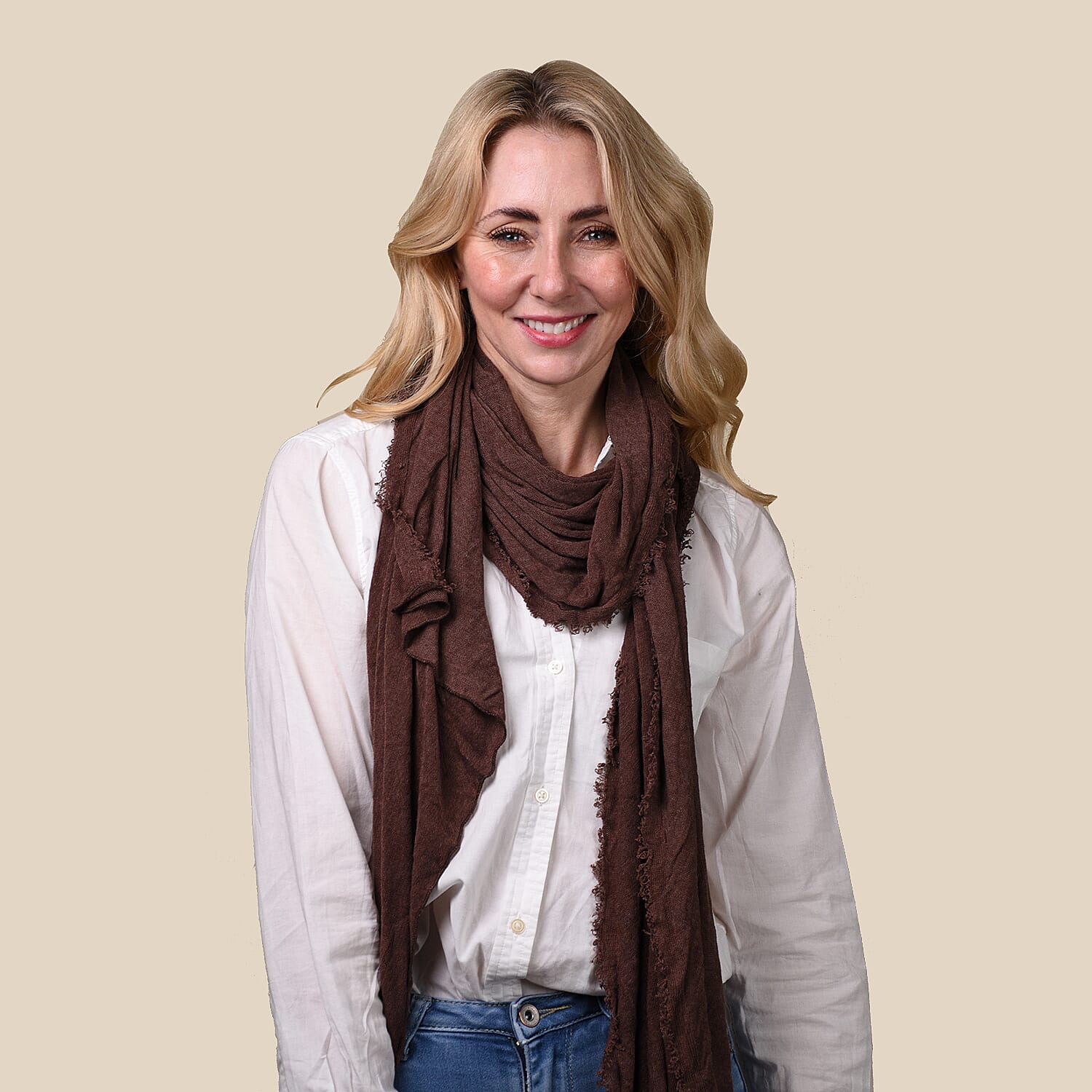 FIORUCCI Coffee Colour Scarf (Size 180x60cm)