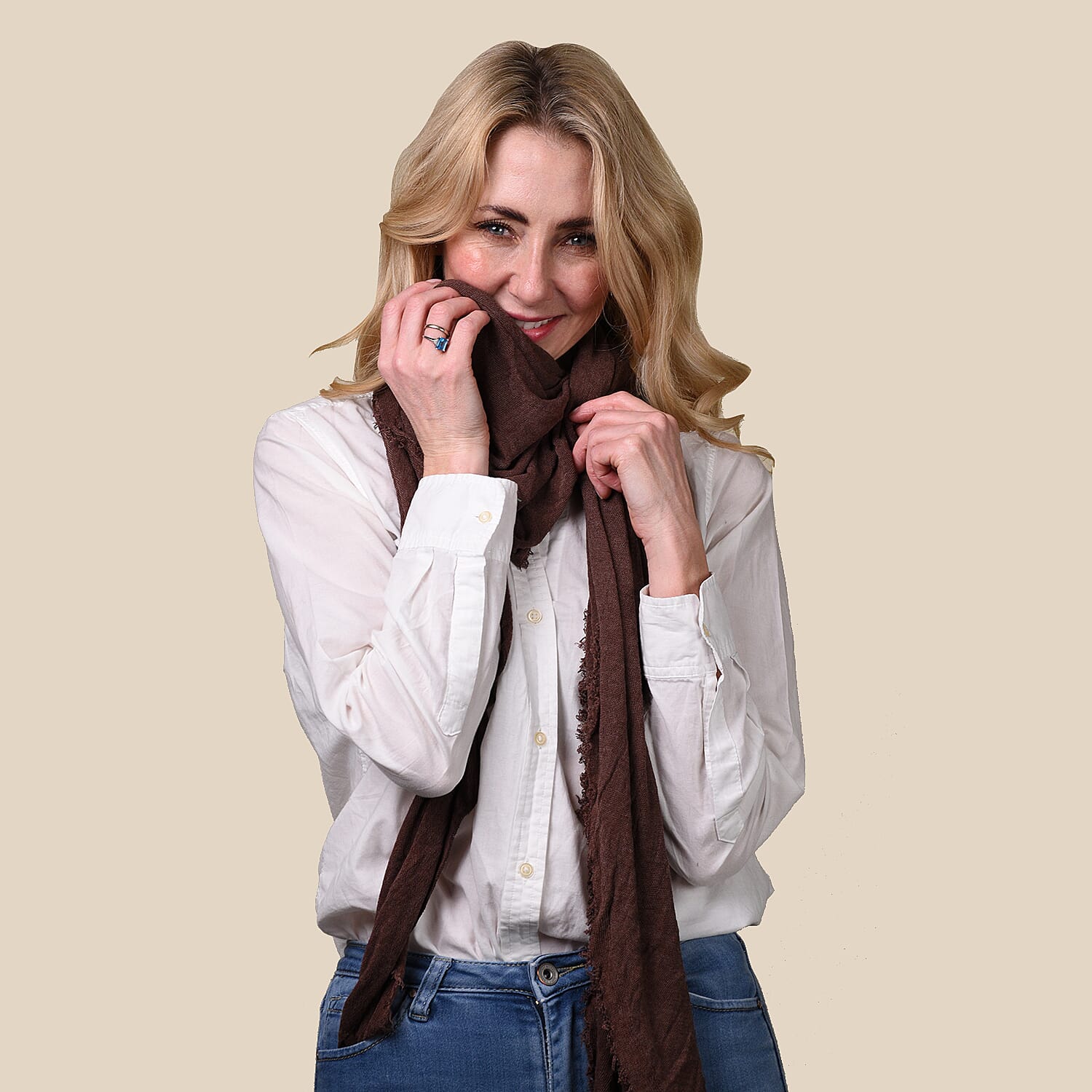 FIORUCCI Coffee Colour Scarf (Size 180x60cm)