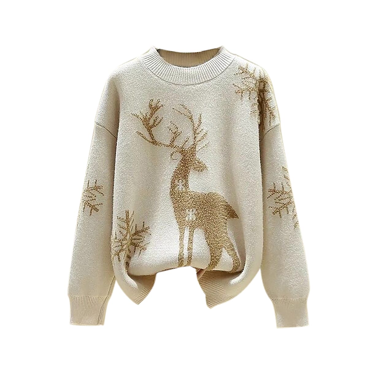 Kris Ana Christmas Reindeer Wool Mix Jumper One Size (8-16) - Cream