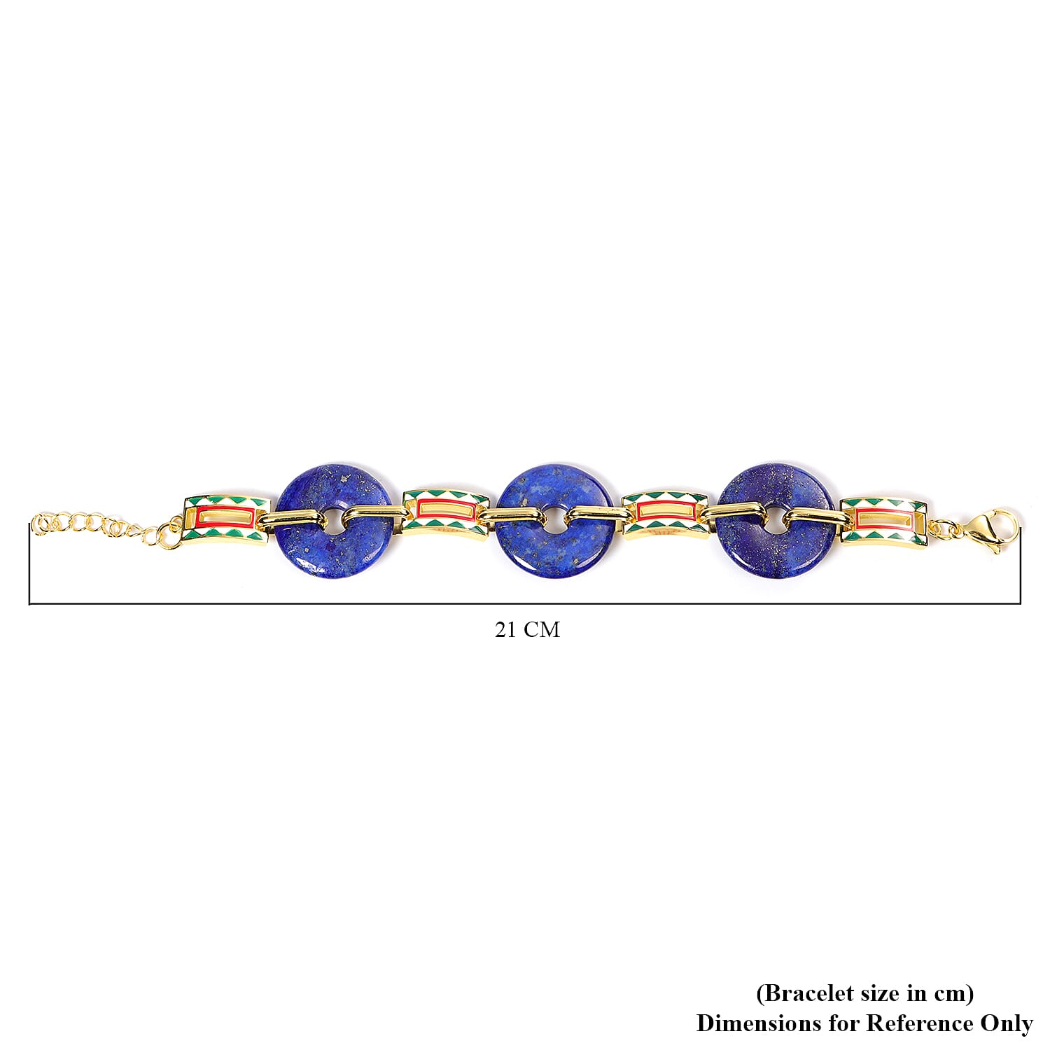 Lapis Lazuli  Donut Shape Linked Bracelet (Size 7 with 1 inch Extender) in Stainless Steel