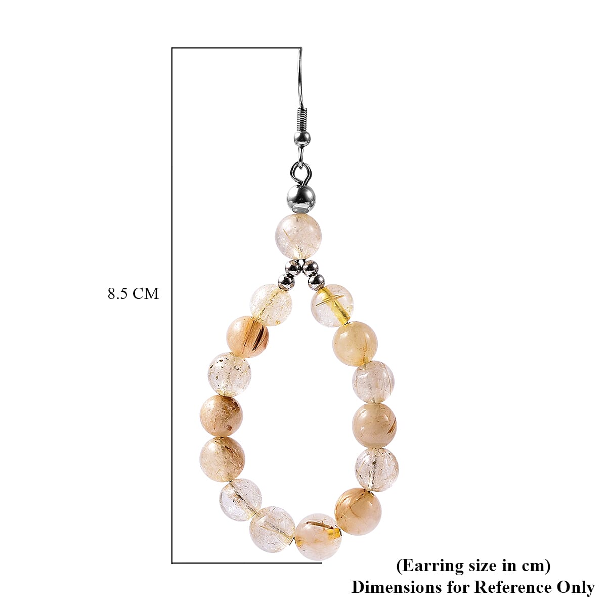 Golden Rutilated Quartz Beads Hook Earrings (with Push Back) in Silver Tone 95.50 Ct.