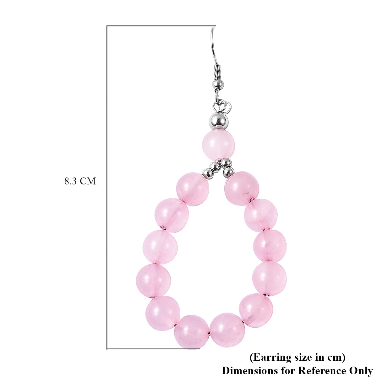 Rose Quartz Beads Hook Earrings (with Push Back) in Silver Tone 112.50 Ct.