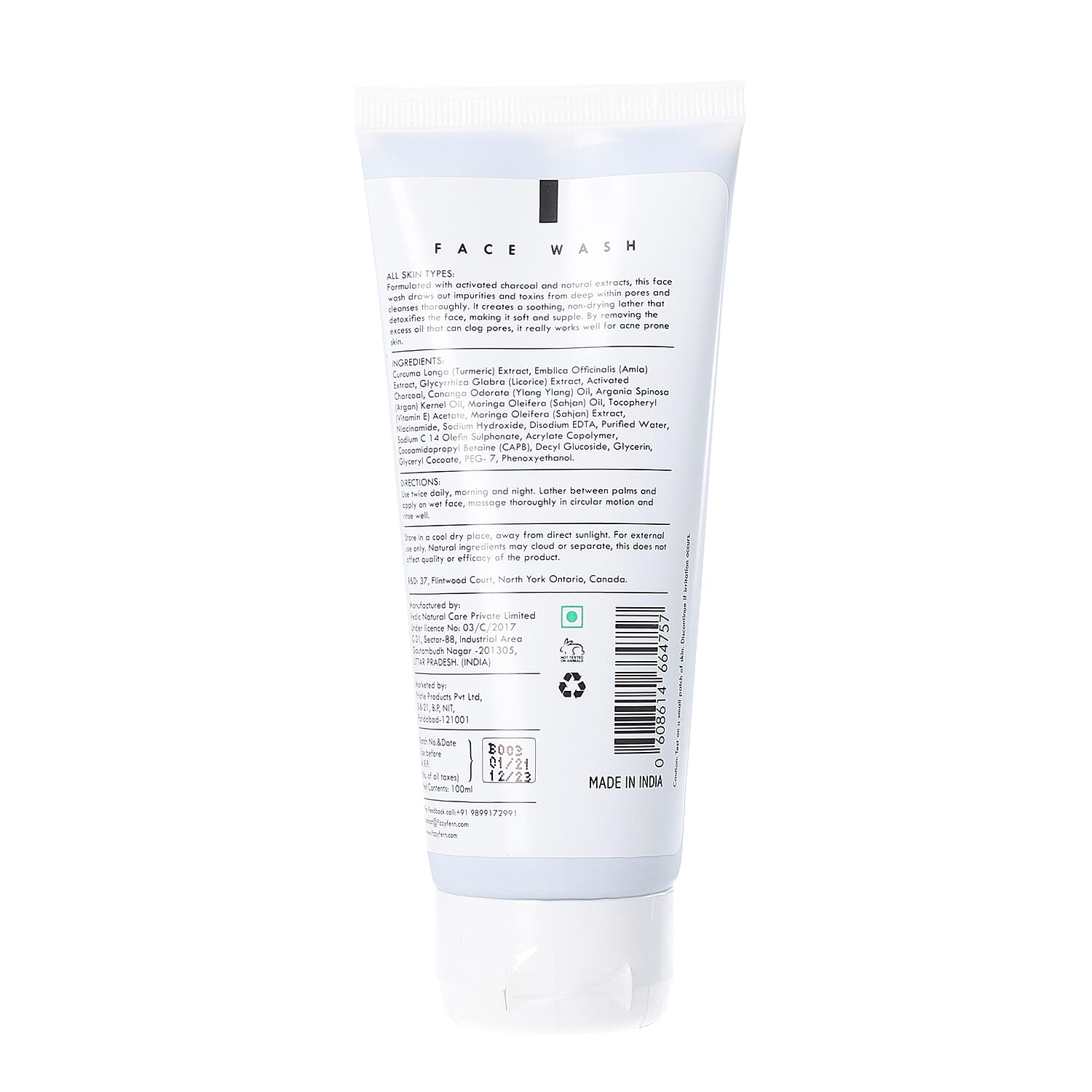 Fizzy Fern Charcoal Face Wash Sulfate - Paraben Free with Turmeric and Amla