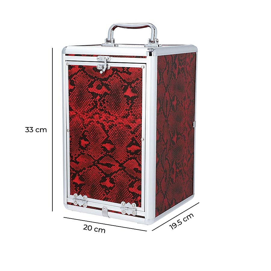 New Arrival- Five Tier Anti-Tarnish Snake Skin Pattern Jewellery Box with Lock and Handle - Burgundy