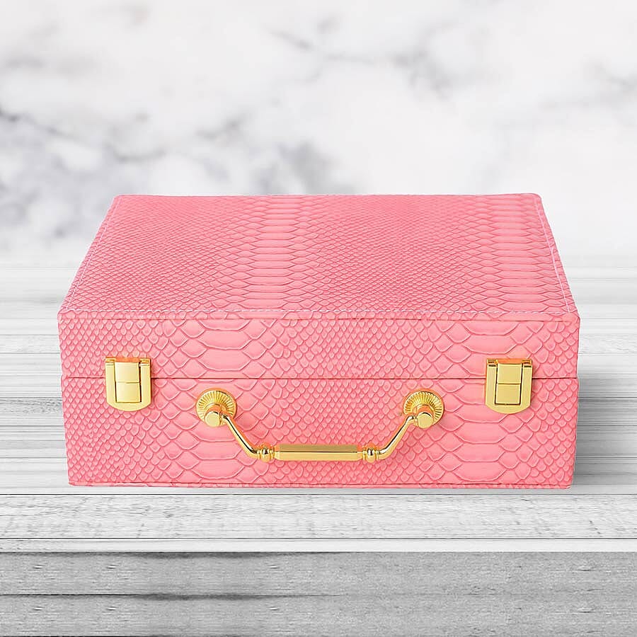 Set of 2 - Multi Purpose Two-Tier Dragon Skin Pattern Jewellery Box in Peach Colour