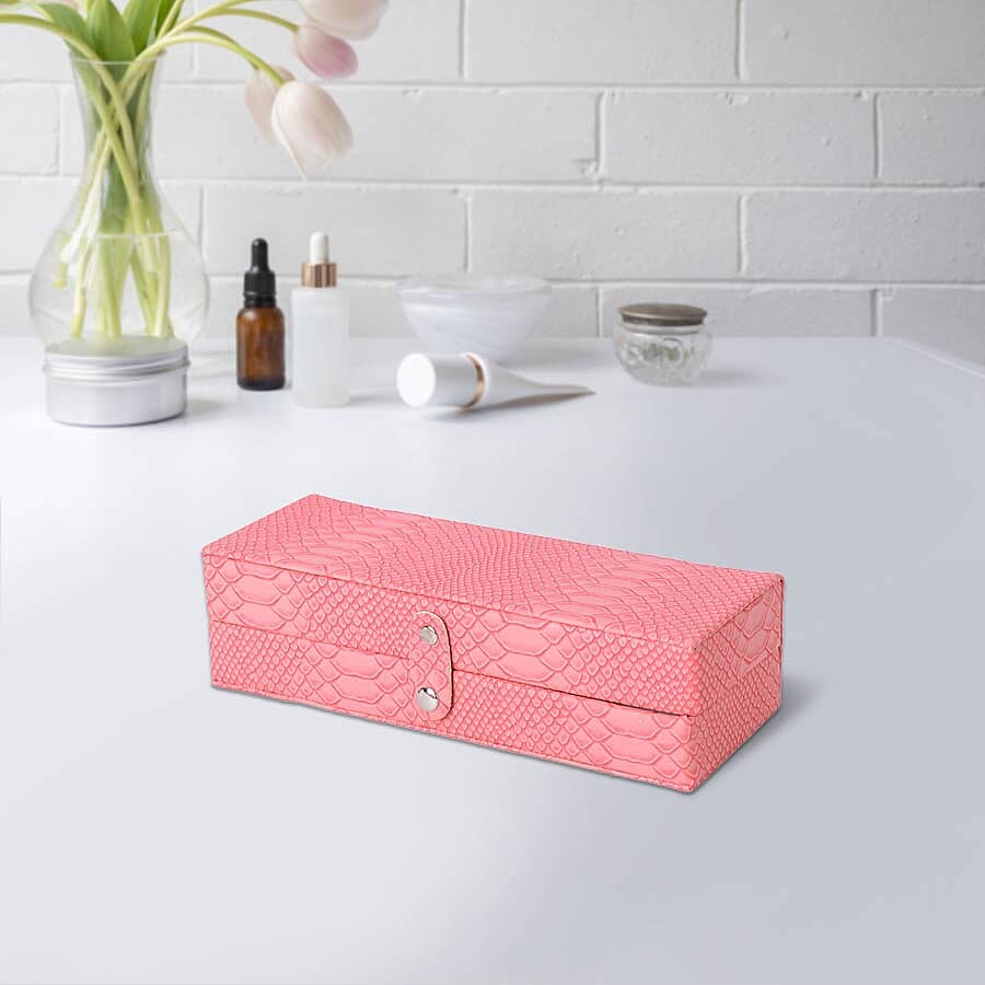 Set of 2 - Multi Purpose Two-Tier Dragon Skin Pattern Jewellery Box in Peach Colour