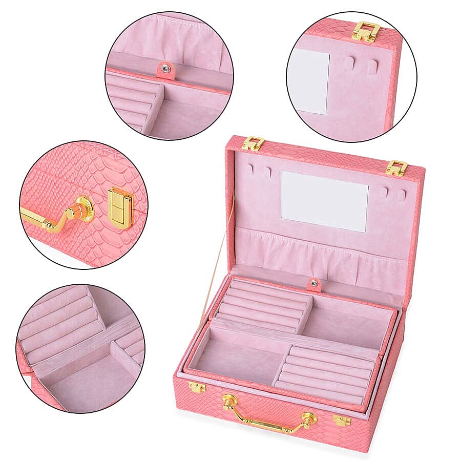 Set of 2 - Multi Purpose Two-Tier Dragon Skin Pattern Jewellery Box in Peach Colour