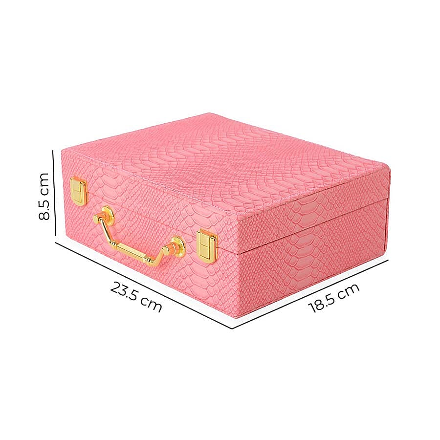 Set of 2 - Multi Purpose Two-Tier Dragon Skin Pattern Jewellery Box in Peach Colour
