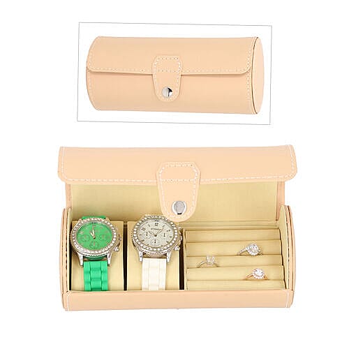 Unique Roll Style Watch and Jewellery Storage Box (Size 9x19.5cm) - Peach