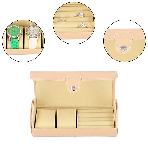 Unique Roll Style Watch and Jewellery Storage Box (Size 9x19.5cm) - Peach