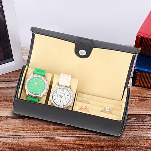 Unique Roll Style Watch and Jewellery Storage Box (Size 9x19.5cm) - Black