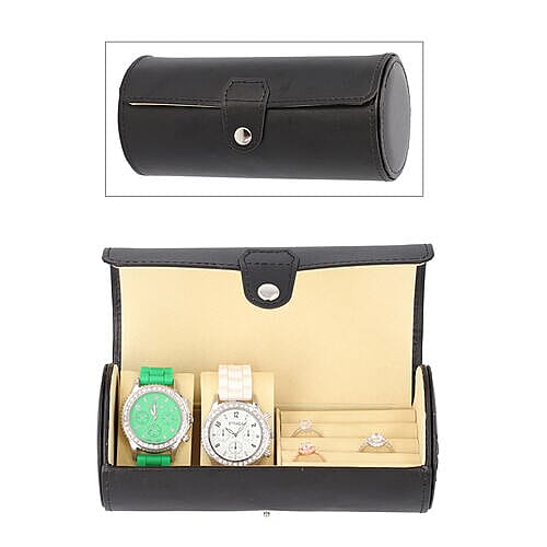 Unique Roll Style Watch and Jewellery Storage Box (Size 9x19.5cm) - Black
