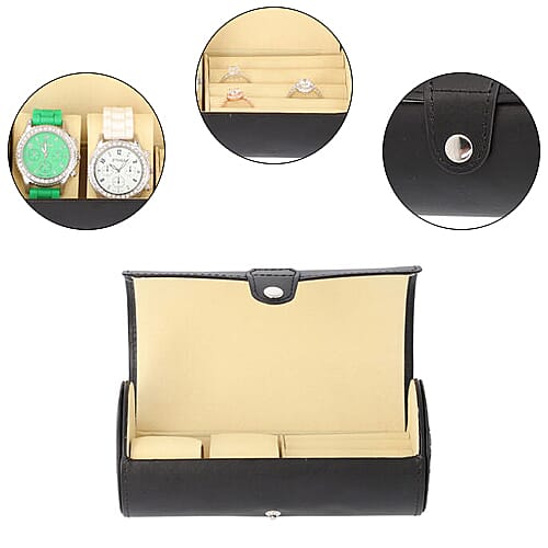 Unique Roll Style Watch and Jewellery Storage Box (Size 9x19.5cm) - Black