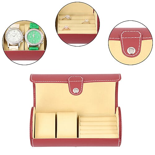 Unique Roll Style Watch and Jewellery Storage Box (Size 9x19.5cm) - Red