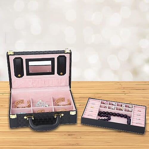 Woven Texture Briefcase Design 2-Layer Jewellery Box in Black