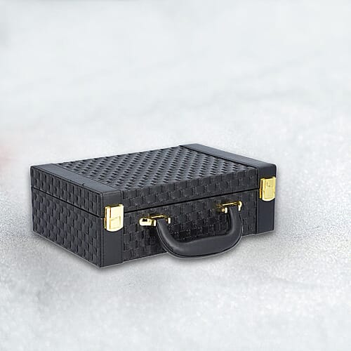 Woven Texture Briefcase Design 2-Layer Jewellery Box in Black