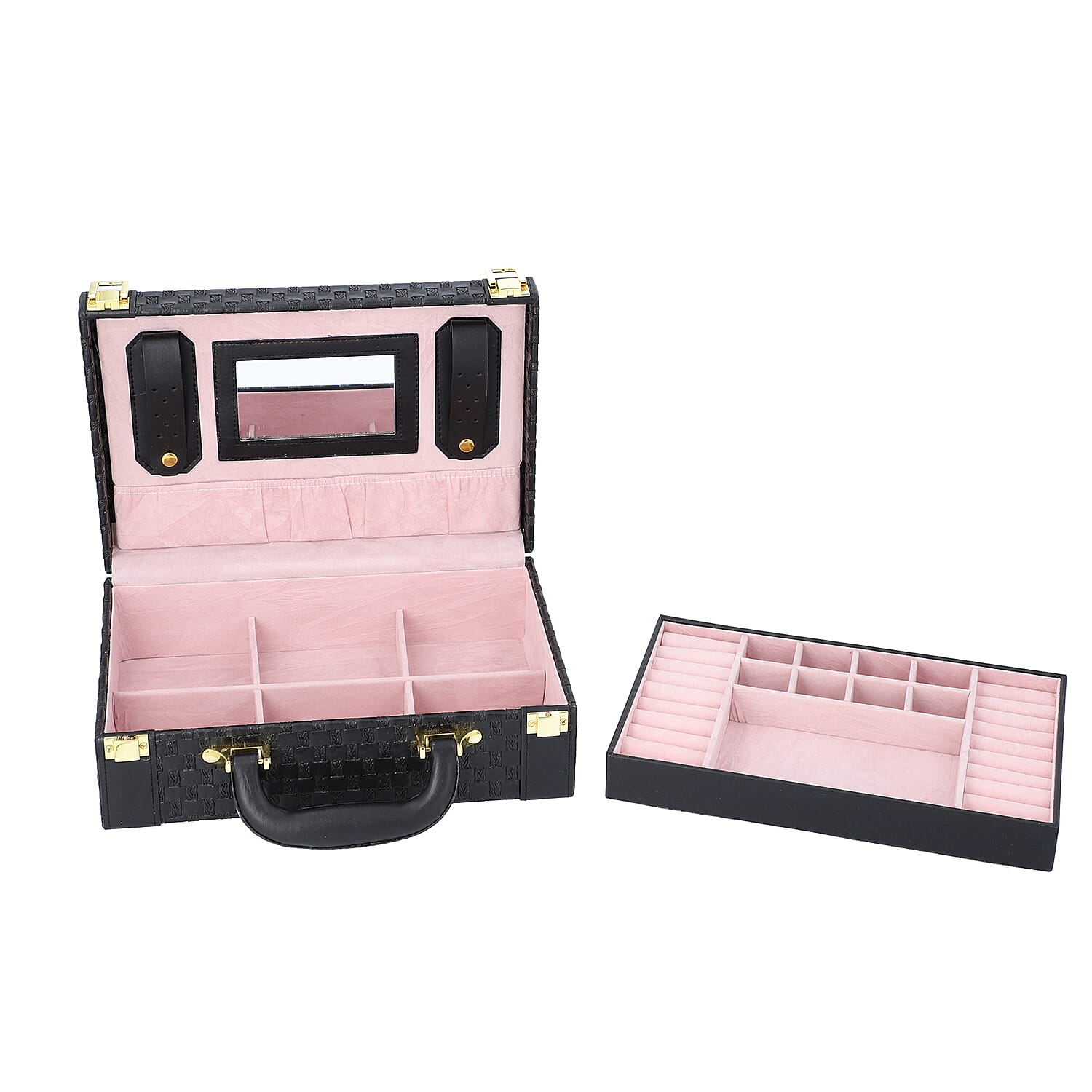 Woven Texture Briefcase Design 2-Layer Jewellery Box in Black