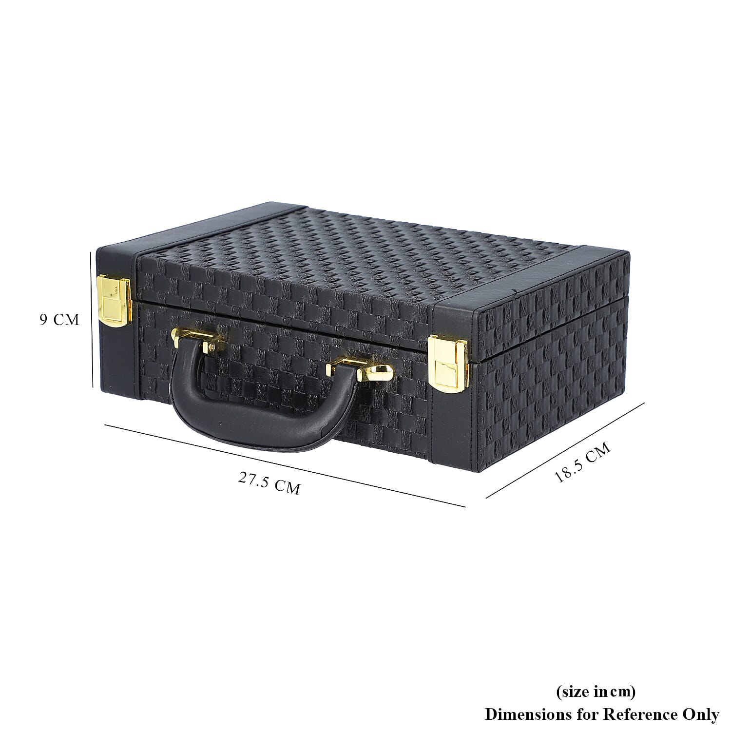 Woven Texture Briefcase Design 2-Layer Jewellery Box in Black