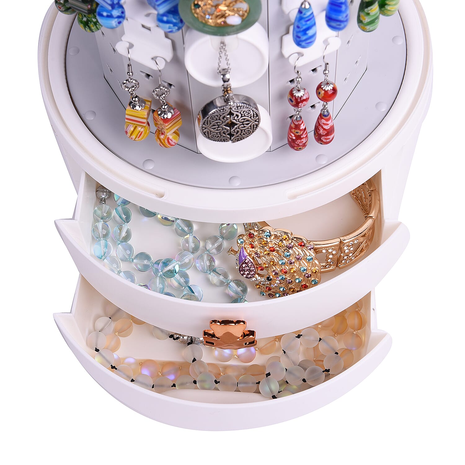 New Concept- 360 Degree Rotating Swivel Jewellery Organizer (30x20cm) - White