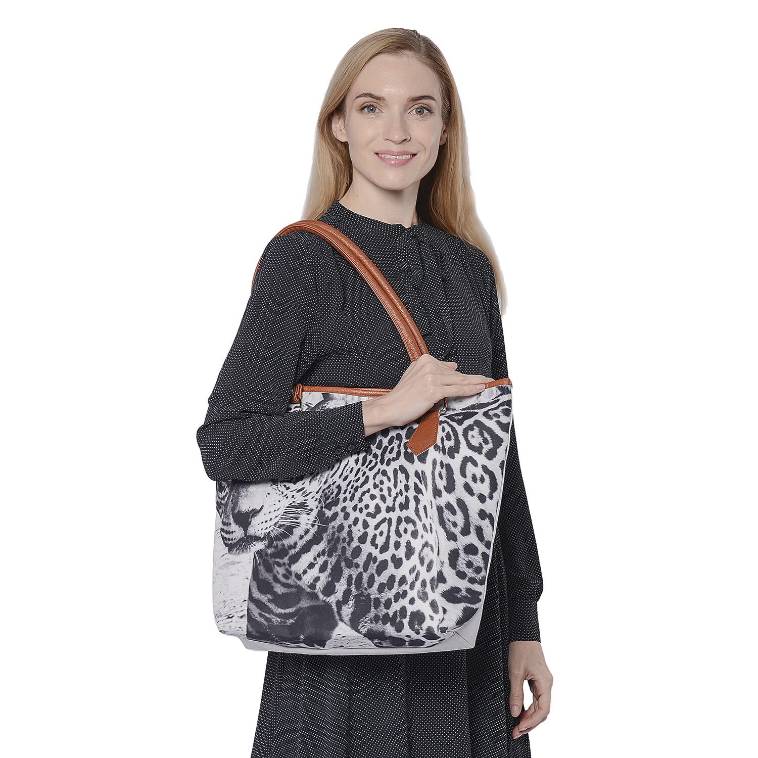 White and Black Leopard Print Tote Bag (42x11x36cm)