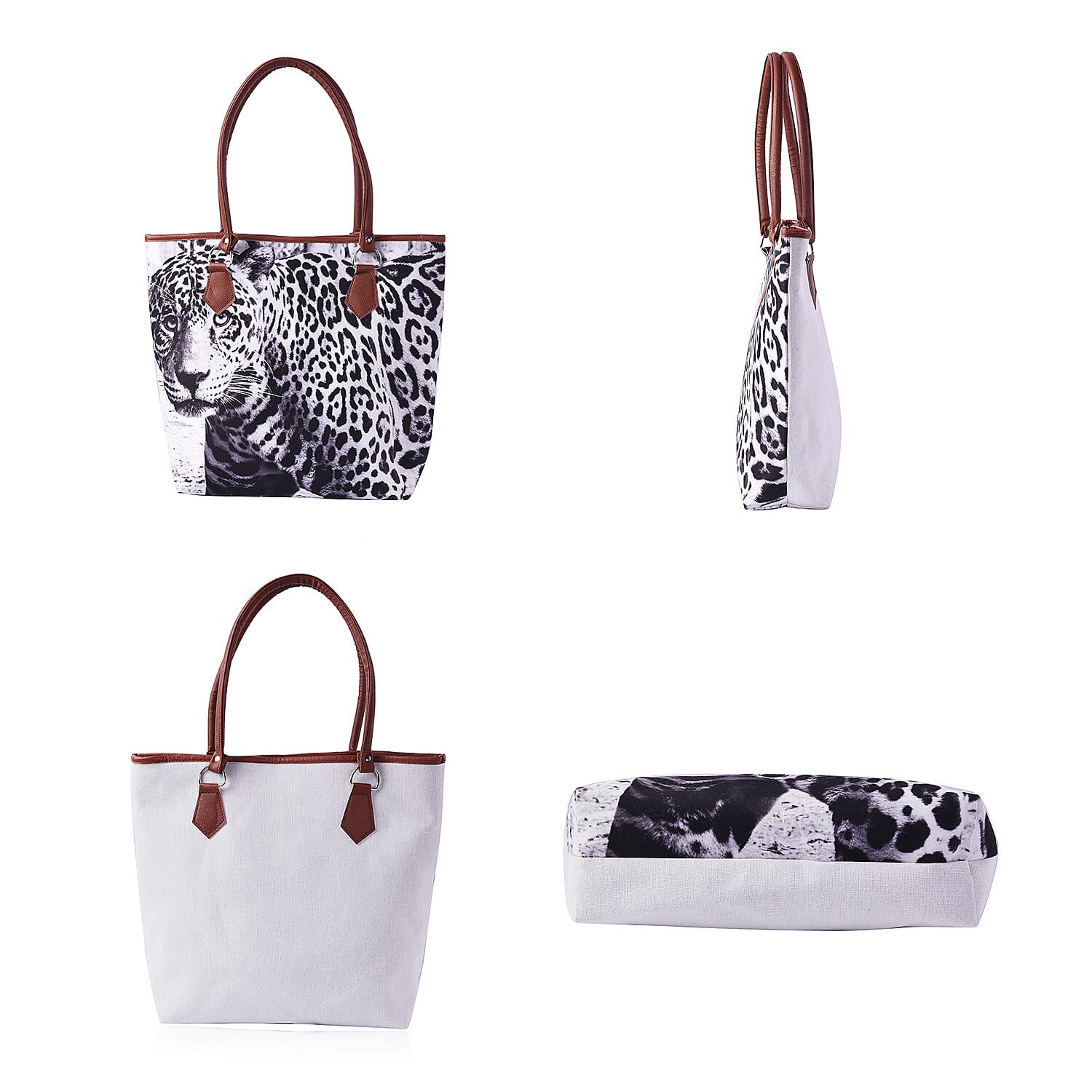 White and Black Leopard Print Tote Bag (42x11x36cm)