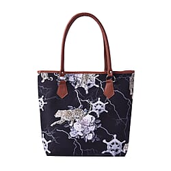 Black Leopard Themed Checker Print Tote Bag (42x11x36cm)