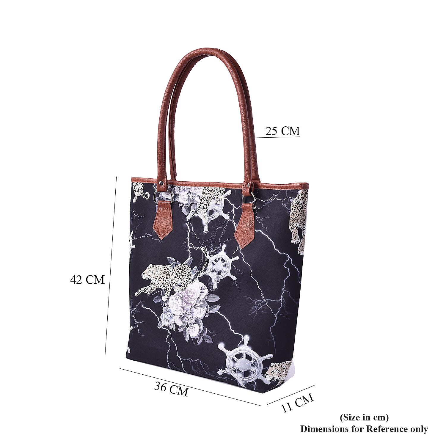 Black Leopard Themed Checker Print Tote Bag (42x11x36cm)