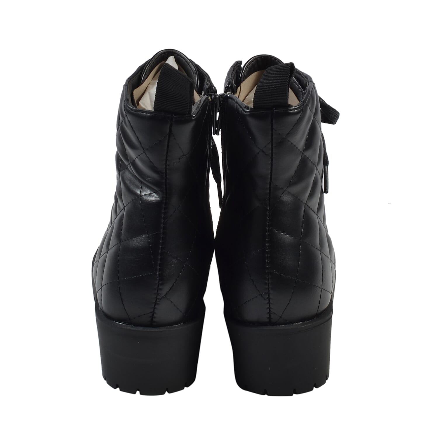 Black Ladies Lace-Up Quilted Ankle Boots