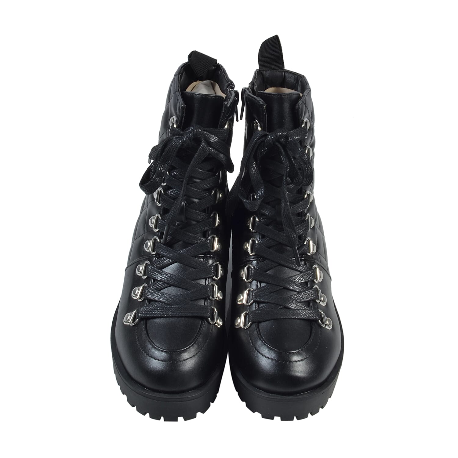 Black Ladies Lace-Up Quilted Ankle Boots