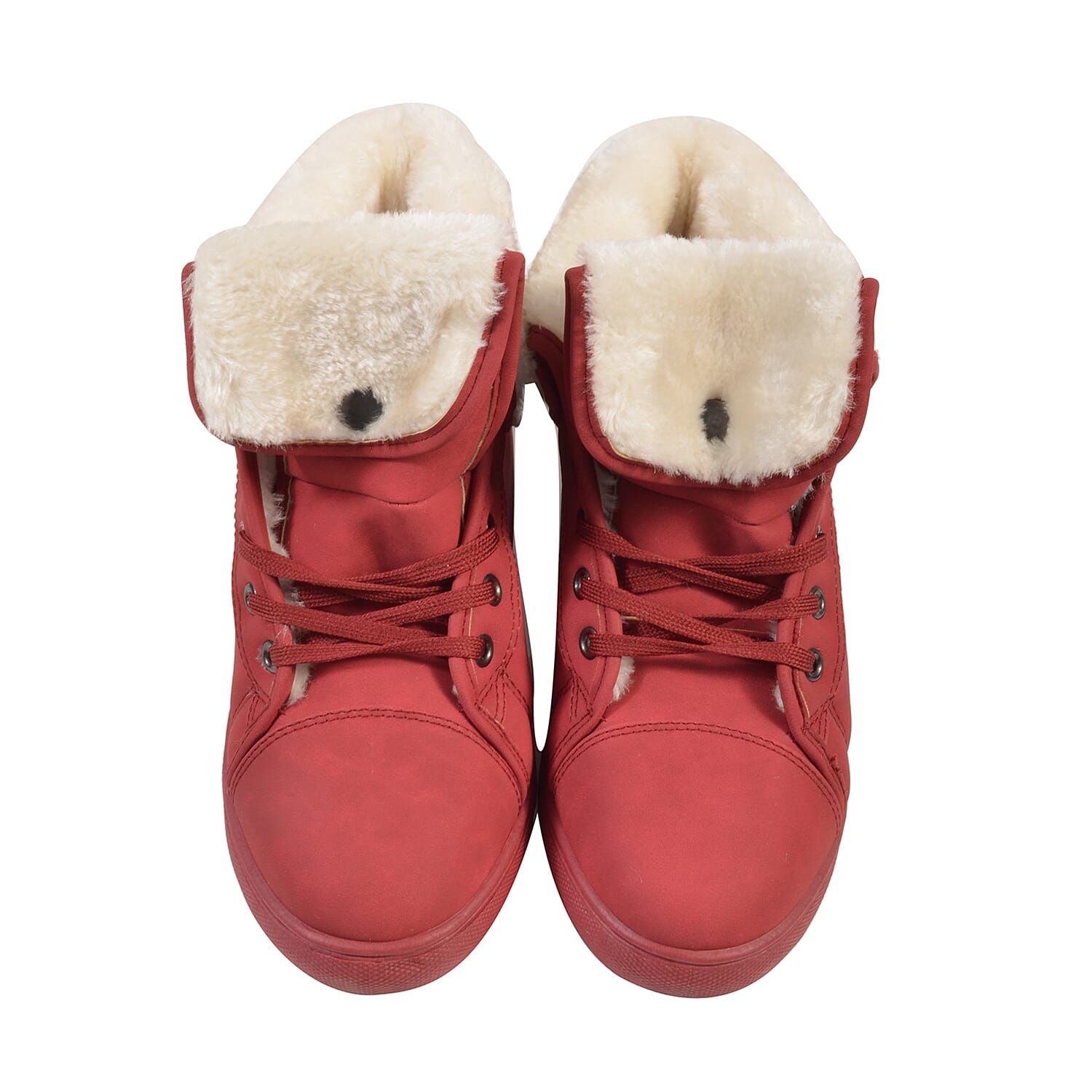 Womens Flat Faux Fur Lined Grip Sole Winter Ankle Boots - Red
