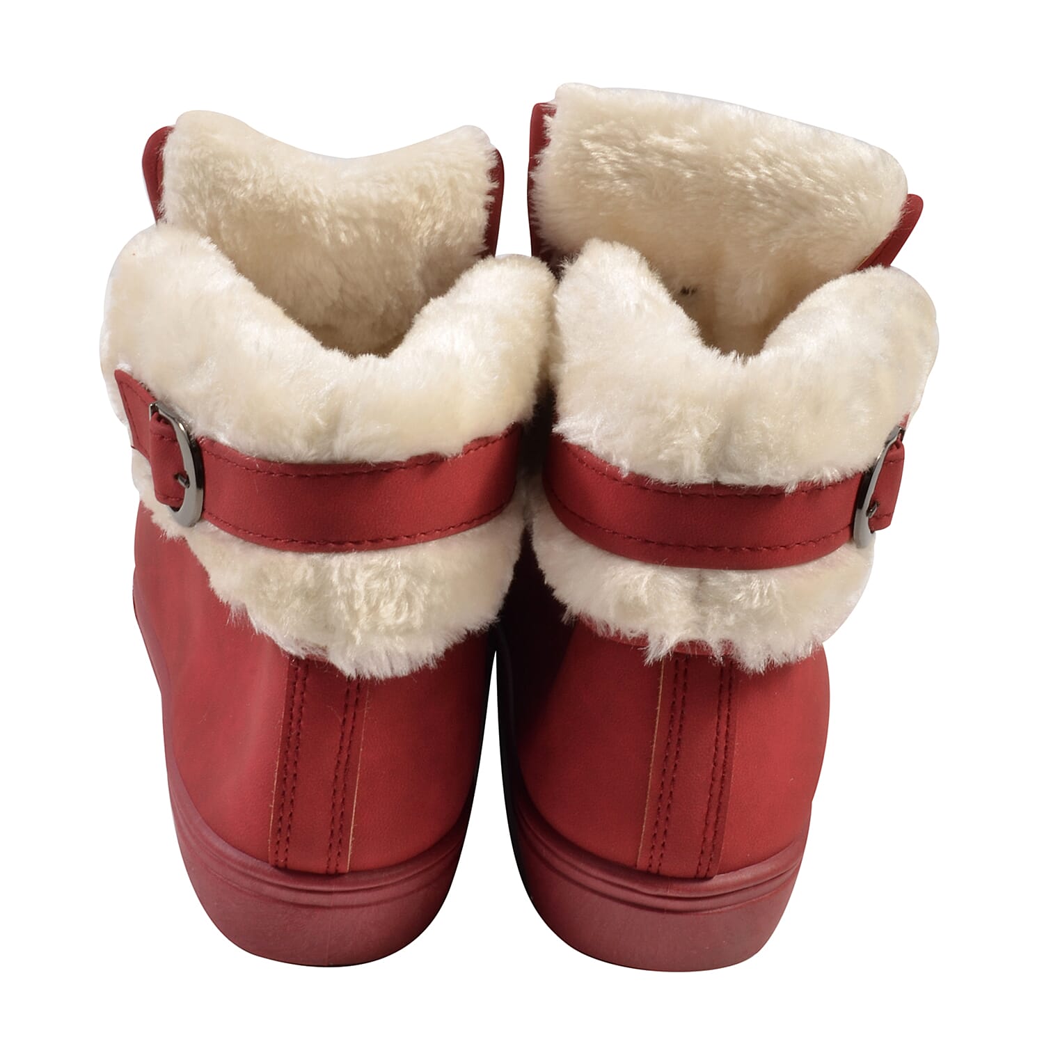 Womens Flat Faux Fur Lined Grip Sole Winter Ankle Boots - Red