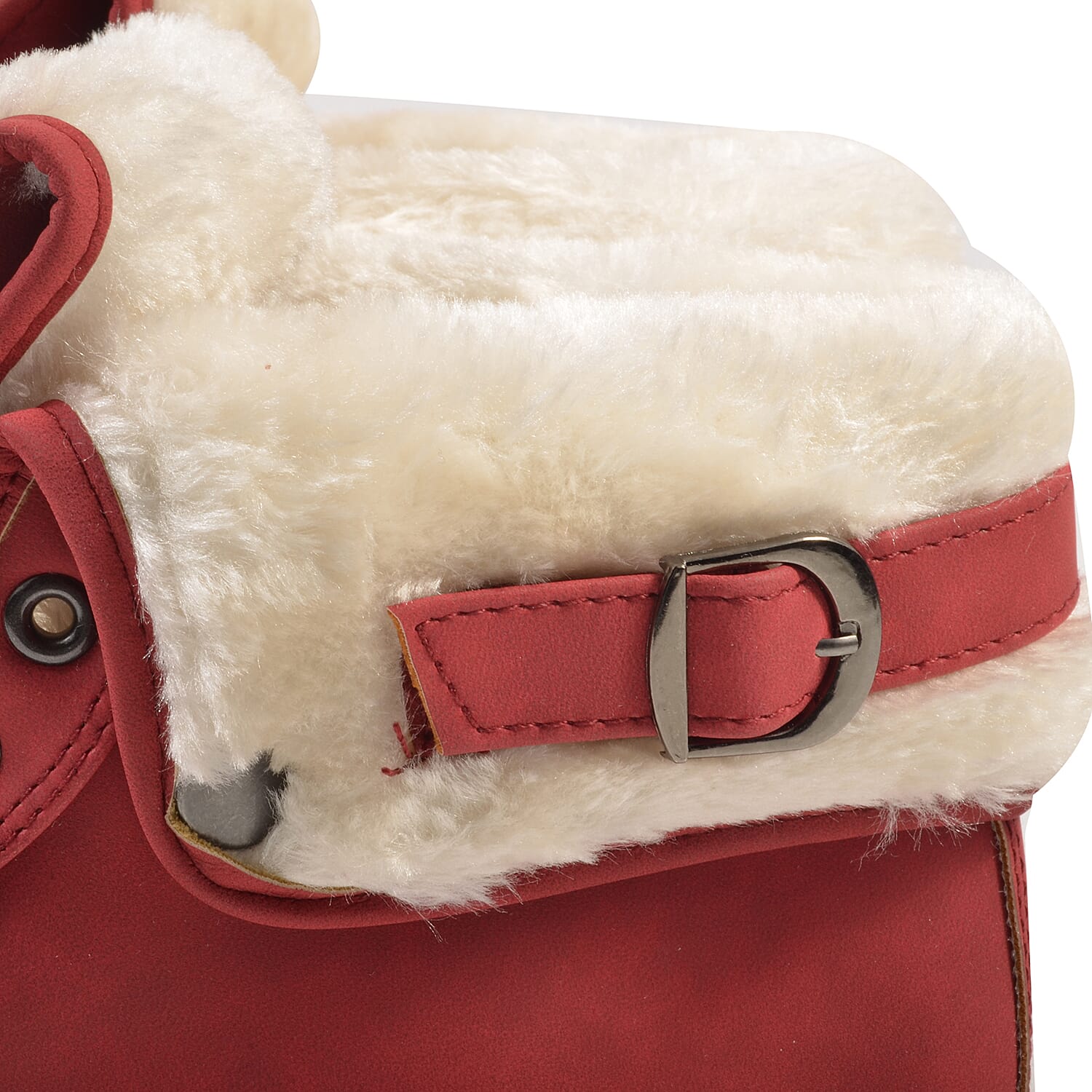 Womens Flat Faux Fur Lined Grip Sole Winter Ankle Boots - Red