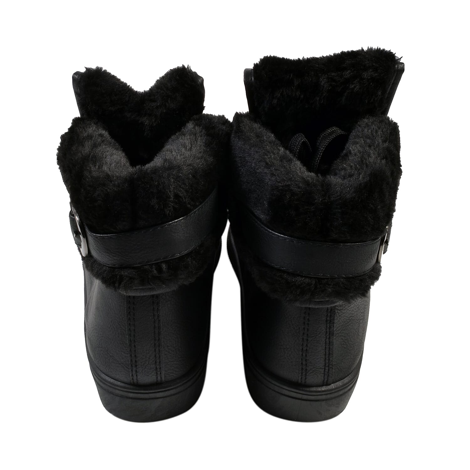 Womens Flat Faux Fur Lined Grip Sole Winter Ankle Boots - Black