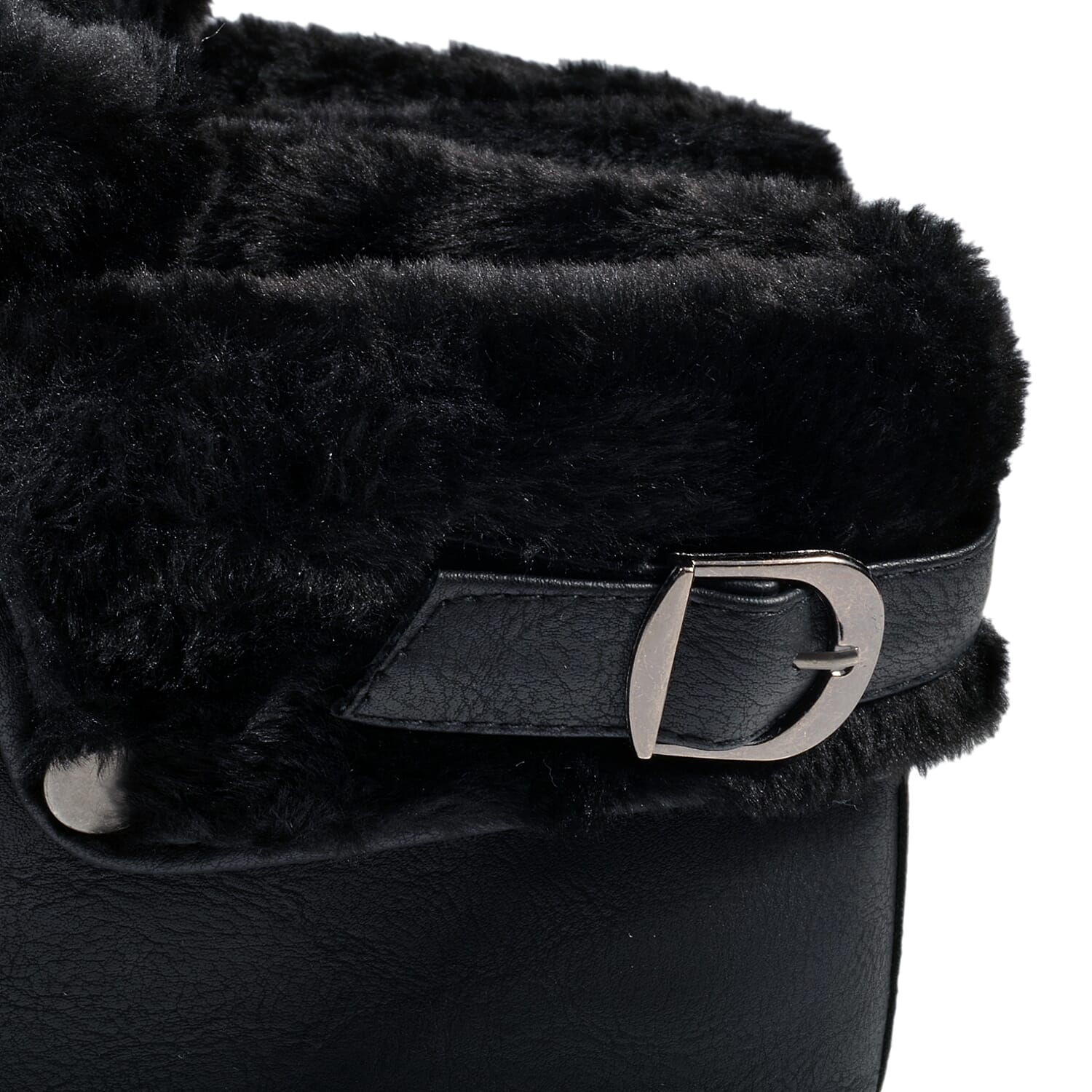 Womens Flat Faux Fur Lined Grip Sole Winter Ankle Boots - Black