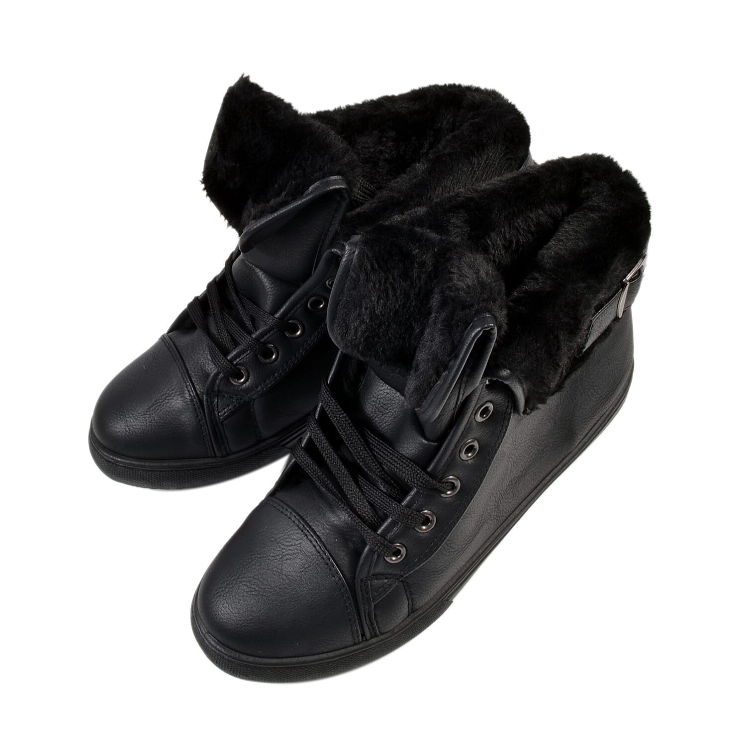 Womens Flat Faux Fur Lined Grip Sole Winter Ankle Boots (Size 4) - Black