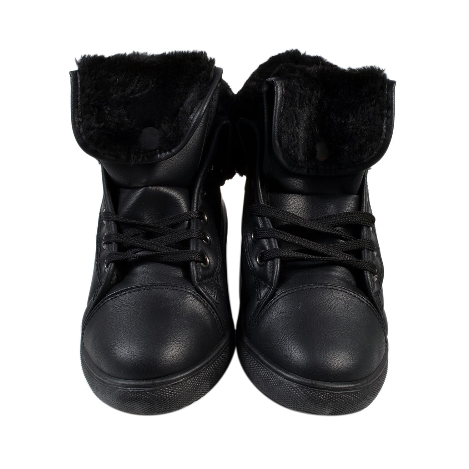 Womens Flat Faux Fur Lined Grip Sole Winter Ankle Boots (Size 4) - Black