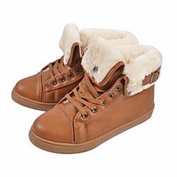 Womens Flat Faux Fur Lined Grip Sole Winter Ankle Boots (Size 3)  - Brown