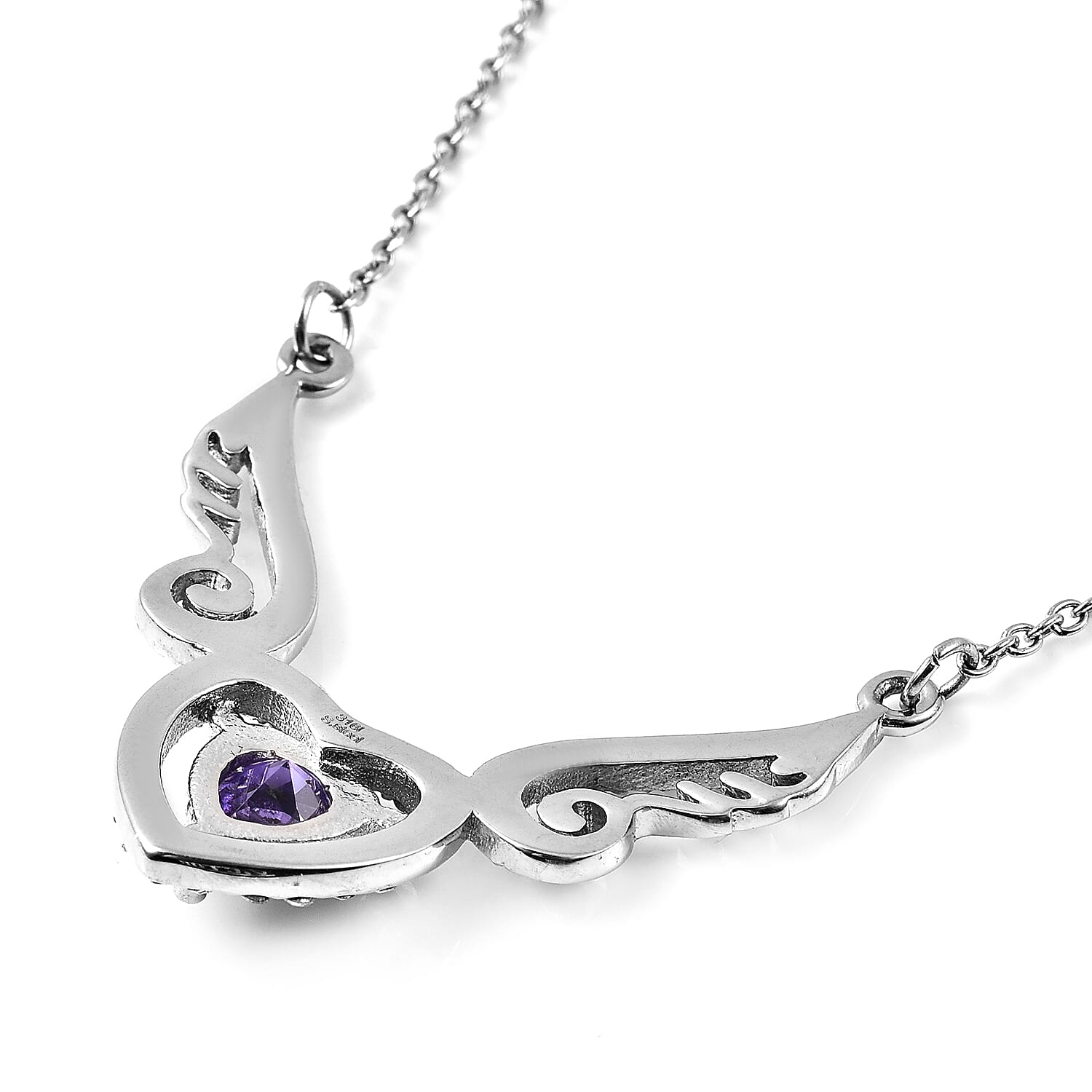 Simulated Amethyst and White Austrian Crystal Necklace (Size 20) in Stainless Steel