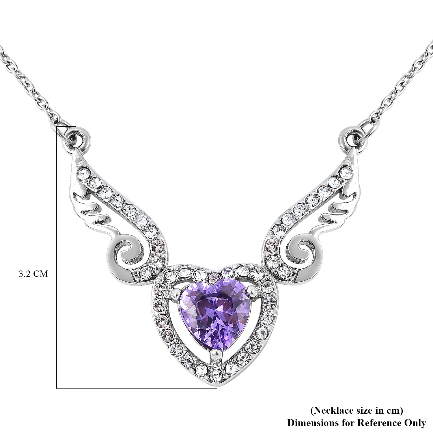 Simulated Amethyst and White Austrian Crystal Necklace (Size 20) in Stainless Steel